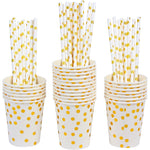 Set 10 Pahare, Flippy, Imprimeu cu Buline, din Carton, 250 ml, 7.5 x 8.5 x 5.2 cm, Auriu