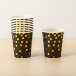 Set 10 Pahare, Flippy, Imprimeu cu Buline, din Carton, 250 ml, 7.5 x 8.5 x 5.2 cm, Negru/Auriu