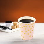 Set 10 Pahare, Flippy, Imprimeu cu Buline, din Carton, 250 ml, 7.5 x 8.5 x 5.2 cm, Roz/Auriu