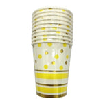 Set 10 Pahare, Flippy, Imprimeu cu Buline si Dungi, din Carton, 250 ml, 7.5 x 8.5 x 5.2 cm, Galben/Auriu