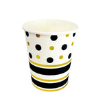 Set 10 Pahare, Flippy, Imprimeu cu Buline si Dungi, din Carton, 250 ml, 7.5 x 8.5 x 5.2 cm, Negru/Auriu