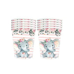 Set 10 Pahare, Flippy, Imprimeu Elefant, din Carton, 7.5 x 8.5 cm, Roz