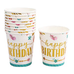 Set 10 Pahare, Flippy, Imprimeu Happy Birthday Gold, din Carton, 250 ml, 7.5 x 8.5 x 5.2 cm, Multicolor