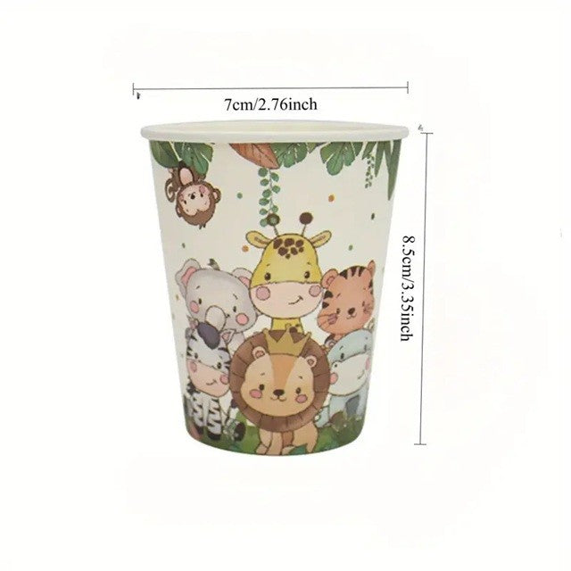 Set 10 Pahare, Flippy, Imprimeu Jungle, din Carton, 7 x 8.5 cm, Verde