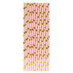 Set 10 Paie, Flippy, din Hartie, 19.5 cm, Model cu Buline Aurii, Roz