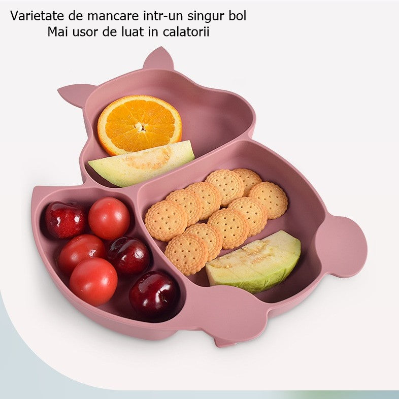 Set 10 piese diversificare bebelusi si copii din silicon Flippy, baveta, farfurie compartimentata cu ventuza, bol cu