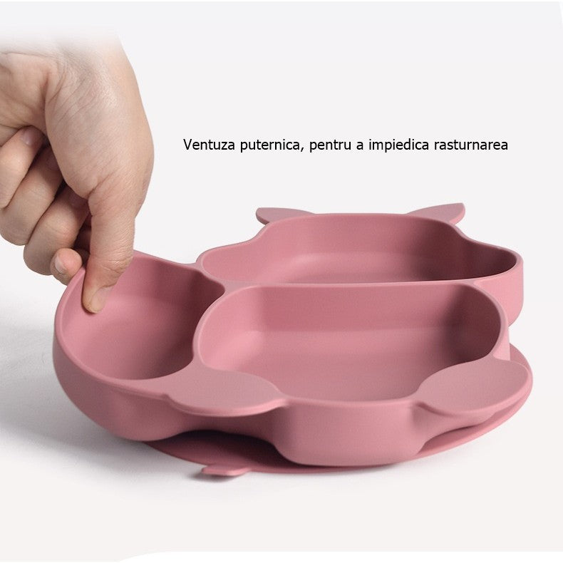 Set 10 piese diversificare bebelusi si copii din silicon Flippy, baveta, farfurie compartimentata cu ventuza, bol cu