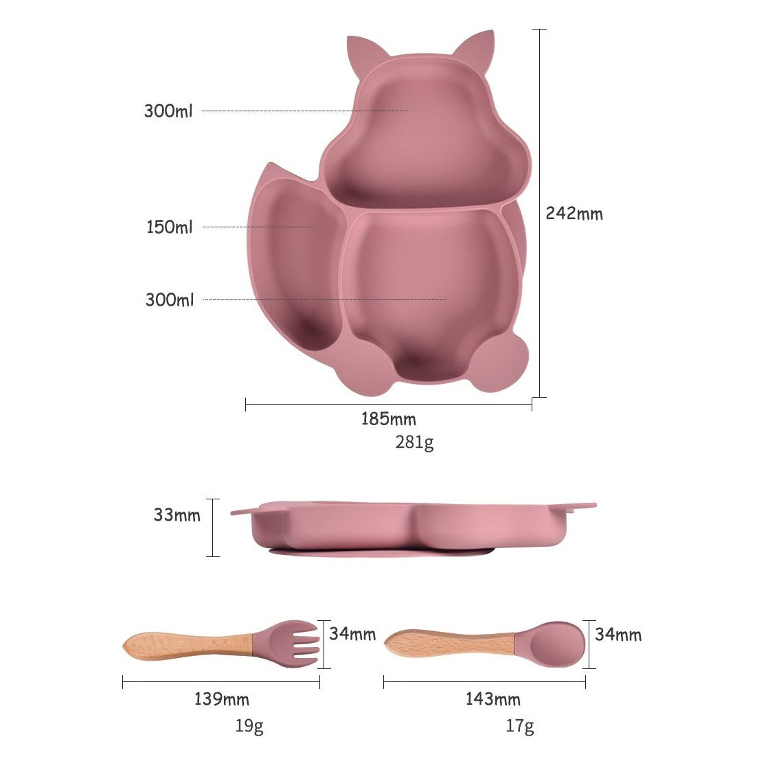 Set 10 piese diversificare bebelusi si copii din silicon Flippy, baveta, farfurie compartimentata cu ventuza, bol cu