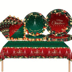 Set 119 Piese, Flippy, pentru Masa de Craciun, Farfurii 18 cm, Farfurii 23 cm, Pahare, Servetele, Tacamuri, Fata de