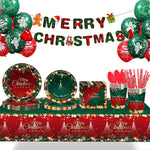 Set 119 Piese, Flippy, pentru Masa de Craciun, Farfurii 18 cm, Farfurii 23 cm, Pahare, Servetele, Tacamuri, Fata de