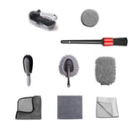 Set 10 Piese pentru Spalat Auto, Flippy, din Plastic si Microfibra, Perii si Lavete, Model C, Gri