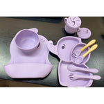 Set 10 Piese Servire Masa. Flippy, pentru Bebelusi si Copii, din Silicon/Lemn, cu Ventuze Anti-alunecare, fara