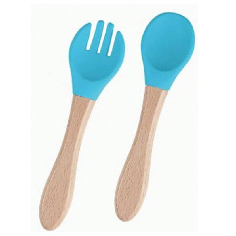 Set 10 Piese Servire Masa. Flippy, pentru Bebelusi si Copii, din Silicon/Lemn, cu Ventuze Anti-alunecare, fara