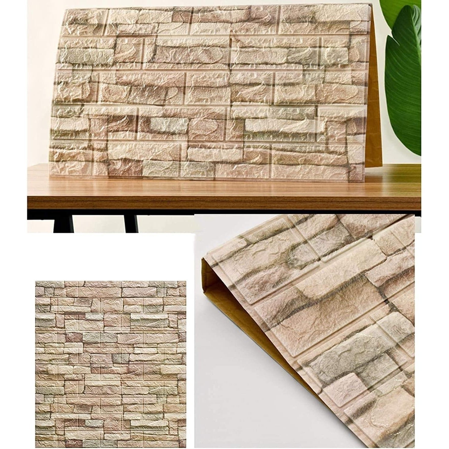 Set 10 Placi Tapet 3D, Flippy, 35 x 38 cm, Grosime 3 mm, din Polietilena, Model Caramida, Suprafata acoperita 1.33 mp,