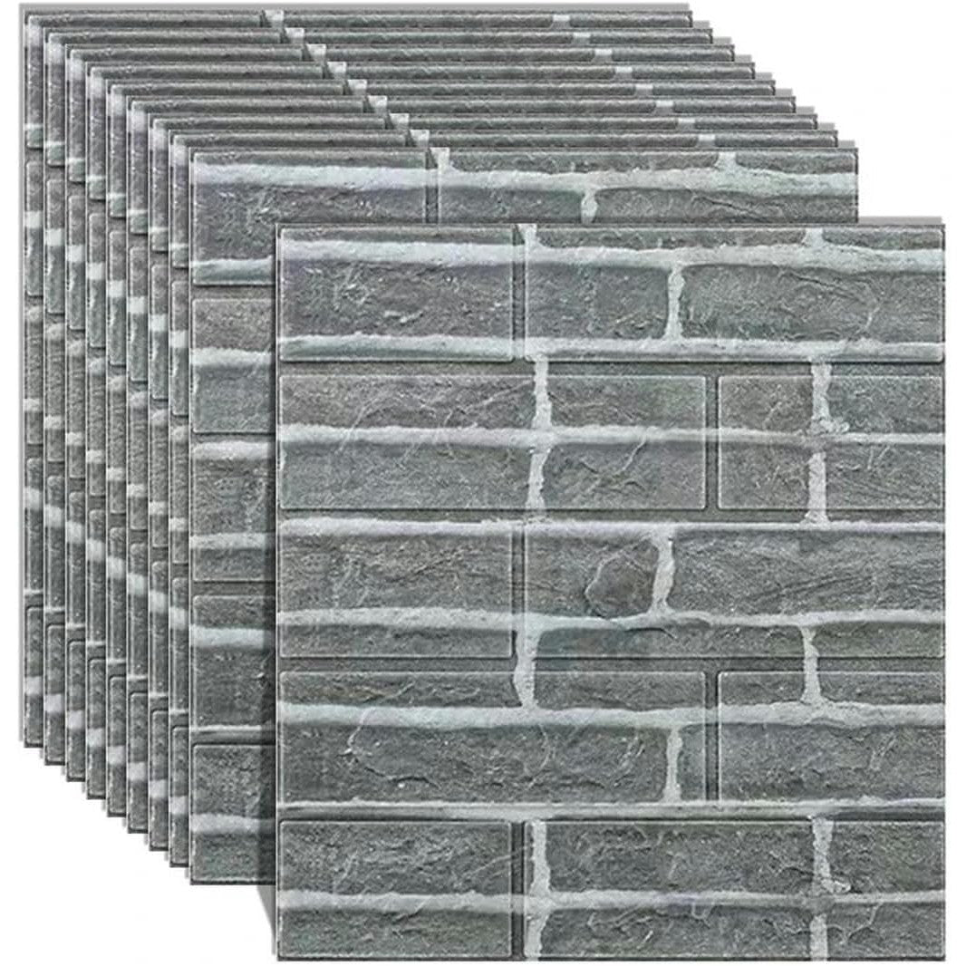 Set 10 Placi Tapet 3D, Flippy, 35 x 38 cm, Grosime 3 mm, din Polietilena, Model Caramida, Suprafata acoperita 1.33 mp,