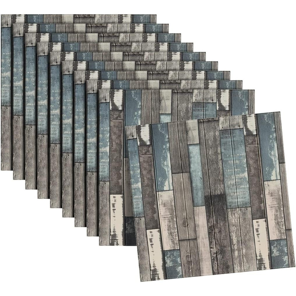 Set 10 Placi Tapet 3D, Flippy, 70 x 70 cm, Grosime 3 mm, din Rasina, Tip Placi de Lemn, Suprafata Acoperita 4.9 mp,