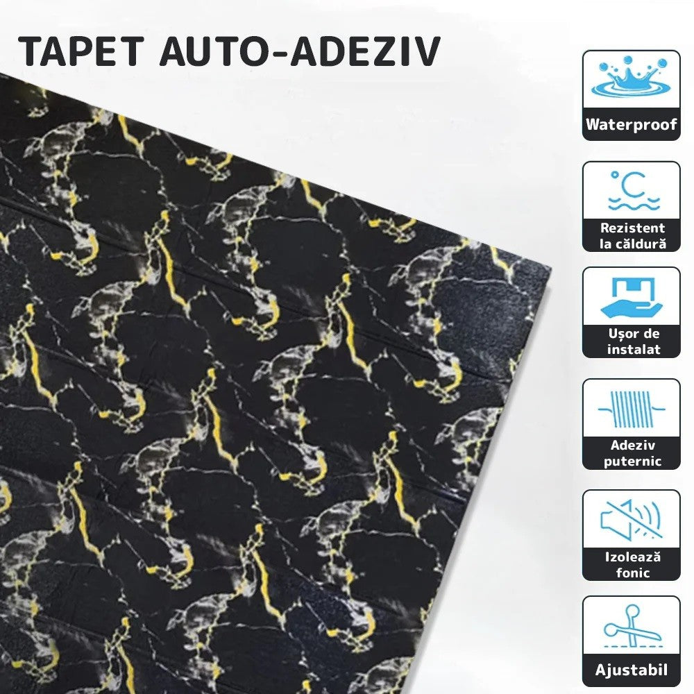 Set 10 Placi Tapet 3D, Flippy, 70 x 70 cm, Grosime 3 mm, din Rasina, Tip Placi de Lemn, Suprafata Acoperita 4.9 mp,