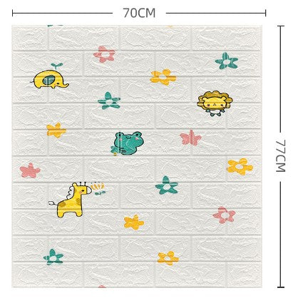 Set 10 Placi Tapet 3D, Flippy, 70 x 77 cm, Grosime 3 mm, din Polietilena, Tip Caramida, Model Animalute si Floricele,