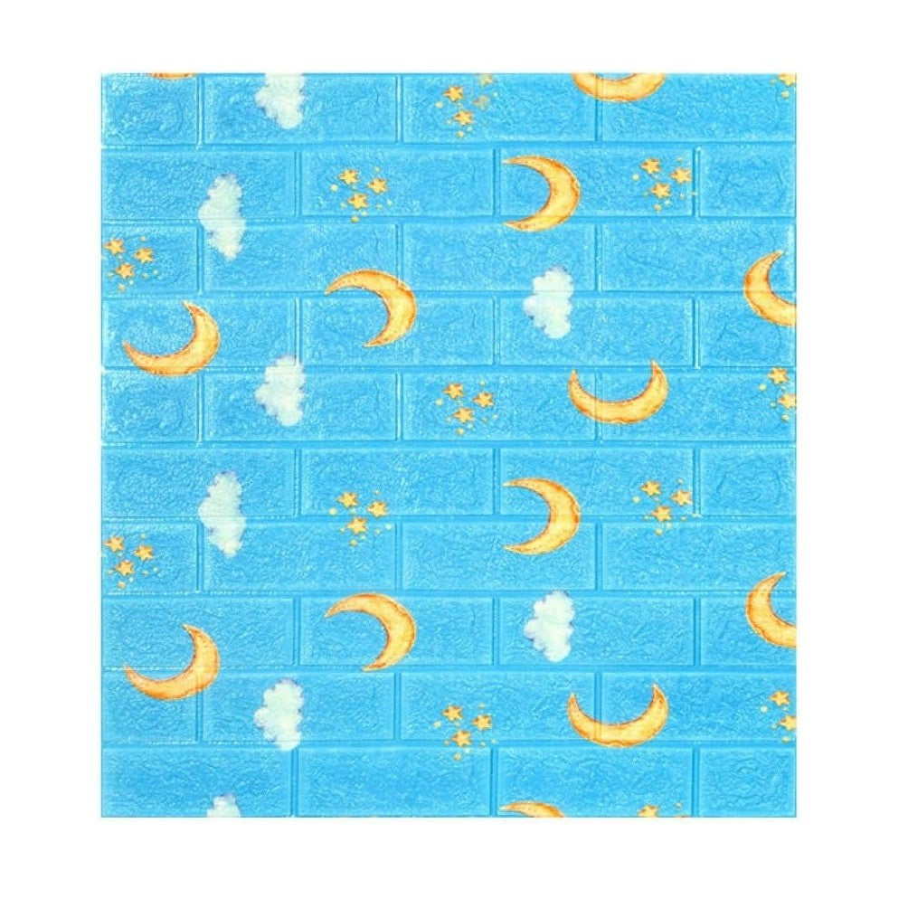 Set 10 Placi Tapet 3D, Flippy, 70 x 77 cm, Grosime 3 mm, din Polietilena, Tip Caramida, Model Luna, Suprafata acoperita
