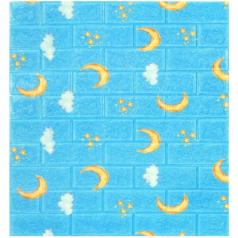 Set 10 Placi Tapet 3D, Flippy, 70 x 77 cm, Grosime 3 mm, din Polietilena, Tip Caramida, Model Luna, Suprafata acoperita