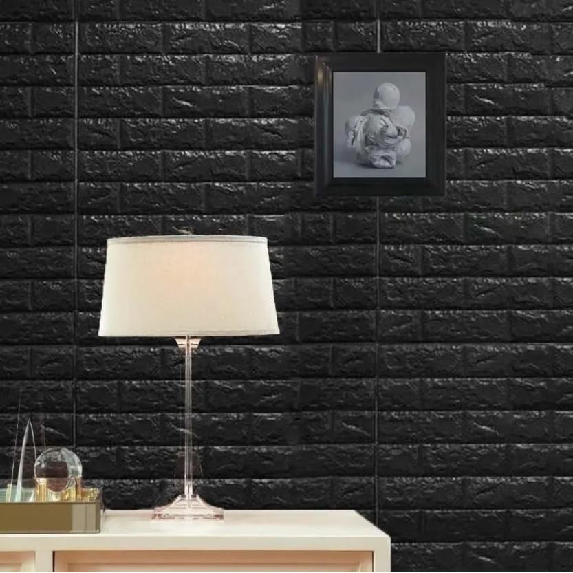 Set 10 Placi Tapet 3D, Flippy, 70 x 77 cm, Grosime 3 mm, din Polietilena, Model Caramida, Suprafata acoperita 5.3 mp,
