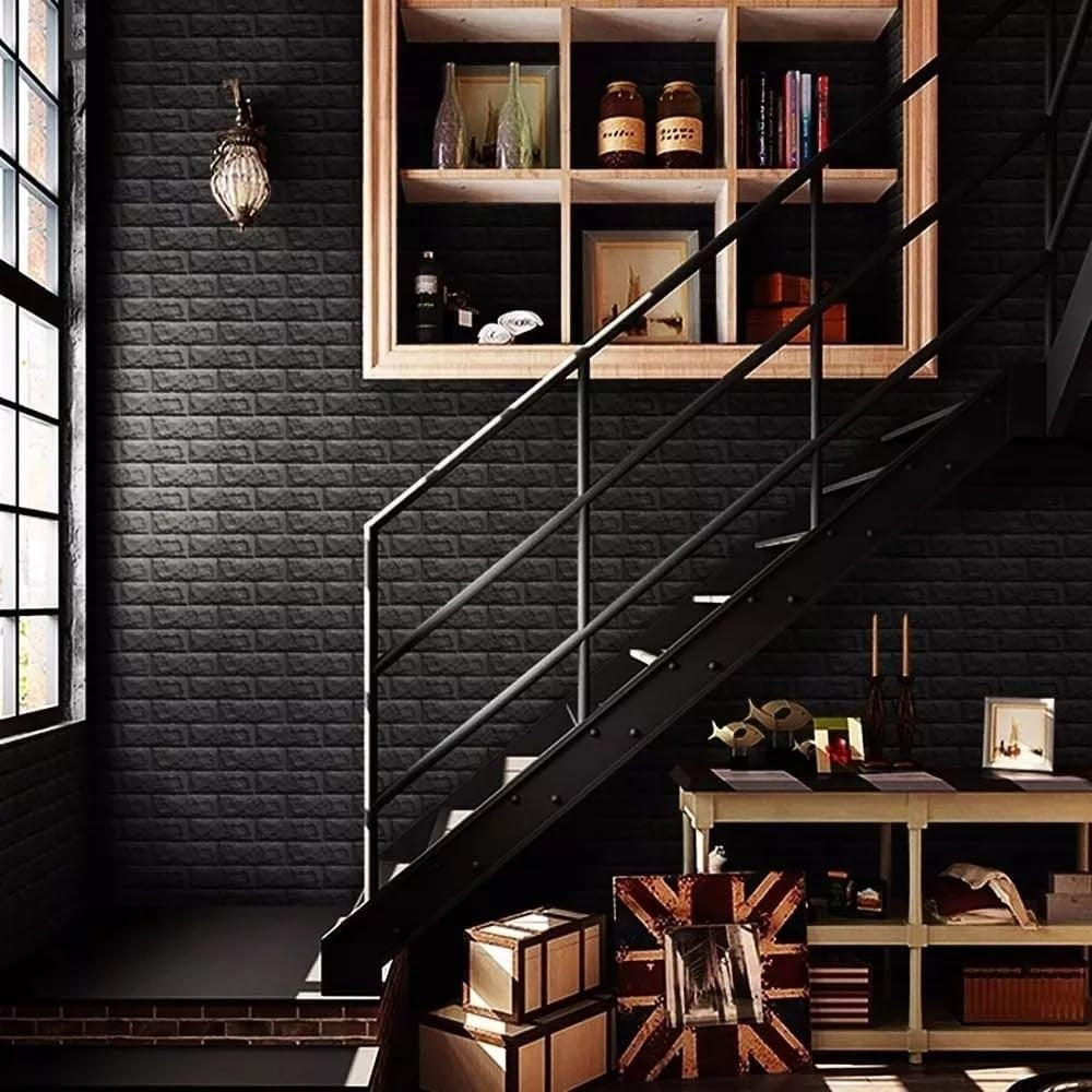 Set 10 Placi Tapet 3D, Flippy, 70 x 77 cm, Grosime 3 mm, din Polietilena, Model Caramida, Suprafata acoperita 5.3 mp,