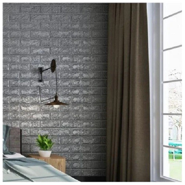 Set 10 Placi Tapet 3D, Flippy, 70 x 77 cm, Grosime 3 mm, din Polietilena, Model Caramida, Suprafata acoperita 5.3 mp,
