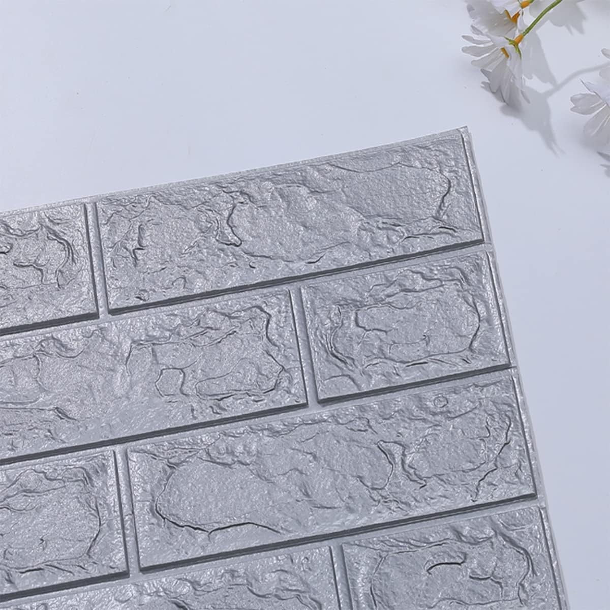 Set 10 Placi Tapet 3D, Flippy, 70 x 77 cm, Grosime 3 mm, din Polietilena, Model Caramida, Suprafata acoperita 5.3 mp,