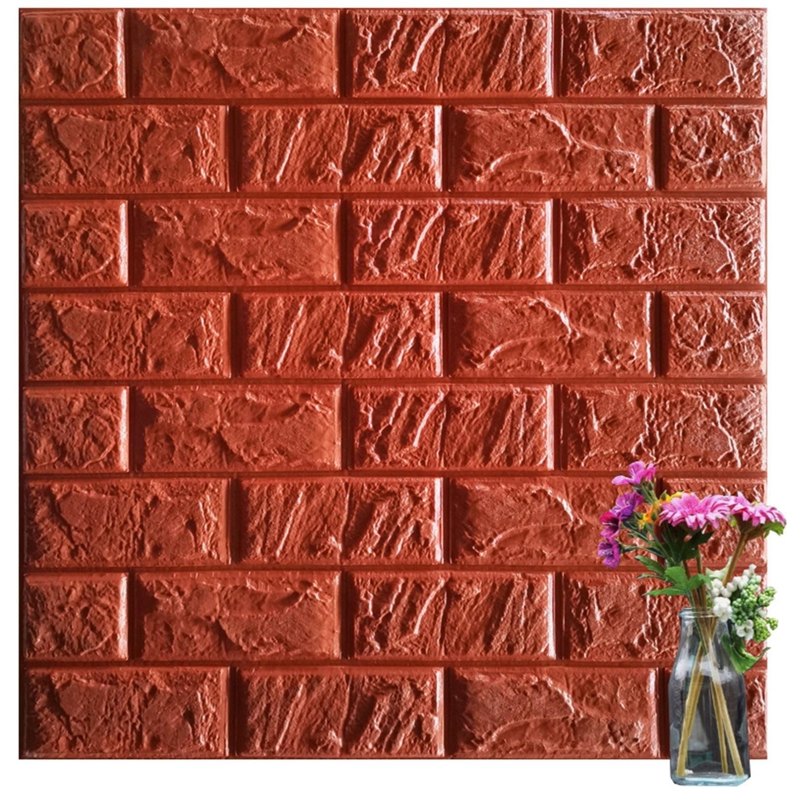 Set 10 Placi Tapet 3D, Flippy, 70 x 77 cm, Grosime 3 mm, din Polietilena, Model Caramida, Suprafata acoperita 5.3 mp,