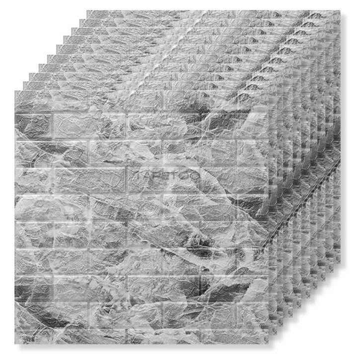 Set 10 Placi Tapet 3D, Flippy, 70 x 77 cm, Grosime 3 mm, din Polietilena, Model Caramida, Suprafata acoperita 5.3 mp,