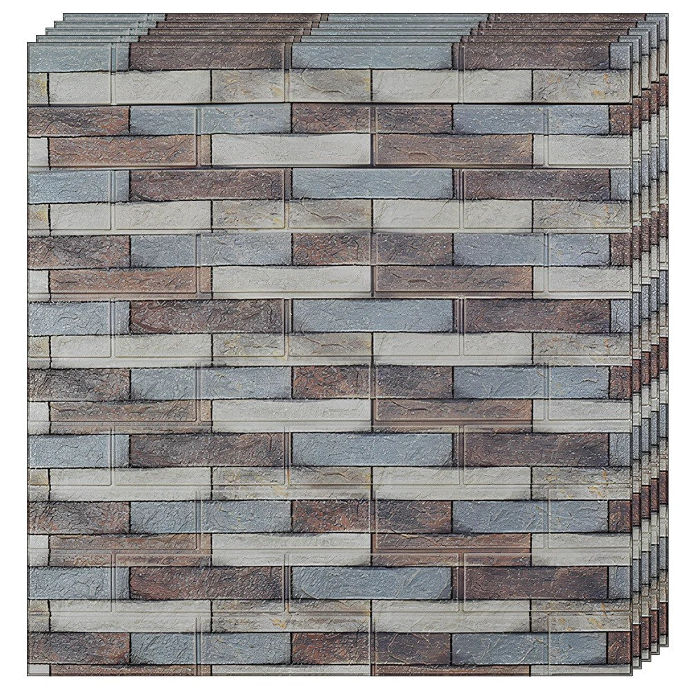 Set 10 Placi Tapet 3D, Flippy, 70 x 77 cm, Grosime 3 mm, din Polietilena, Model Caramida, Suprafata acoperita 5.3 mp,