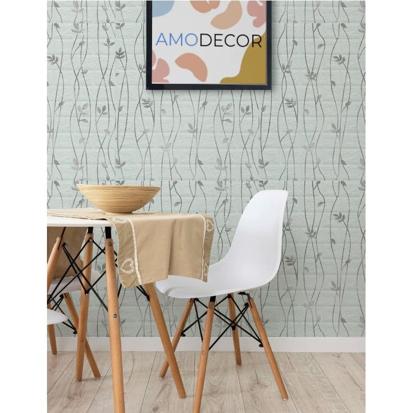 Set 10 Placi de Tapet, Flippy, Autoadezive, 70 x 77 cm, Suprafata Acoperita 5.3 mp, din PVC, Model Frunze Argintii, Gri