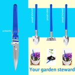 Set 10 Unelte de Gradina, Flippy, pentru Plantare Prelucrare Sol si Ingrijire Plante, Manere Albastre, Material PVC si