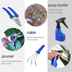 Set 10 Unelte de Gradina, Flippy, pentru Plantare Prelucrare Sol si Ingrijire Plante, Manere Albastre, Material PVC si
