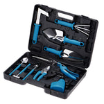 Set 10 Unelte de Gradina, Flippy, pentru Plantare Prelucrare Sol si Ingrijire Plante, Manere Albastre, Material PVC si