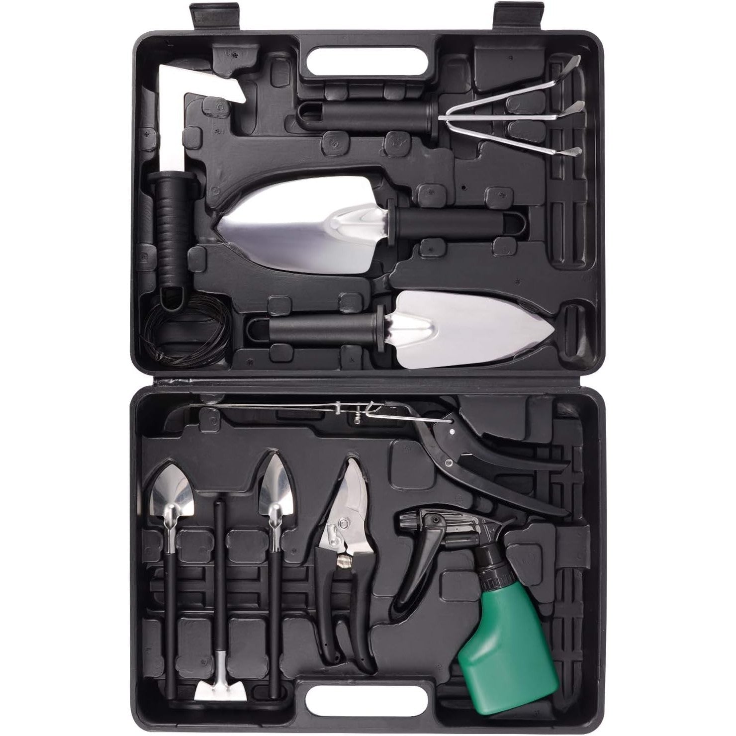 Set 10 Unelte de Gradina, Flippy, pentru Plantare Prelucrare Sol si Ingrijire Plante, Manere Negre, Material PVC si