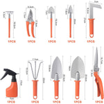 Set 10 Unelte de Gradina, Flippy, pentru Plantare Prelucrare Sol si Ingrijire Plante, Manere Portocalii, Material PVC