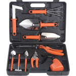 Set 10 Unelte de Gradina, Flippy, pentru Plantare Prelucrare Sol si Ingrijire Plante, Manere Portocalii, Material PVC