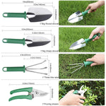 Set 10 Unelte de Gradina, Flippy, pentru Plantare Prelucrare Sol si Ingrijire Plante, Manere Verzi, Material PVC si