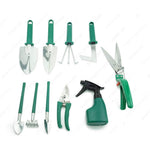 Set 10 Unelte de Gradina, Flippy, pentru Plantare Prelucrare Sol si Ingrijire Plante, Manere Verzi, Material PVC si