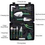 Set 10 Unelte de Gradina, Flippy, pentru Plantare Prelucrare Sol si Ingrijire Plante, Manere Verzi, Material PVC si