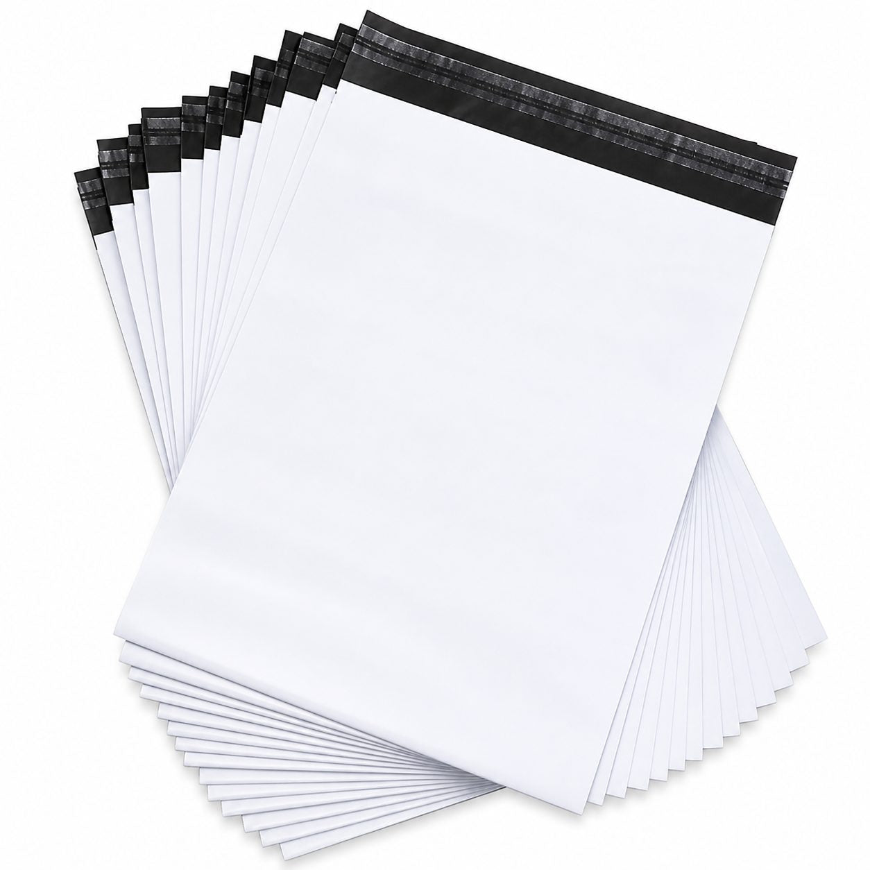 Set 100 Pungi Curierat Autoadezive pentru Ambalare Colete, Rezistente la Transport, Grosime 50 Microni, Alb la Exterior