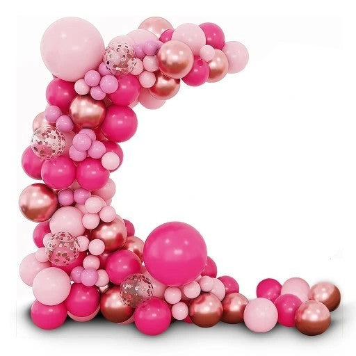 Set 126 Baloane din Latex, Flippy, Model Petrecere pentru Arcada, Baloane Party, 12 cm, 25 cm, 30 cm, 45 cm, Roz, Roz