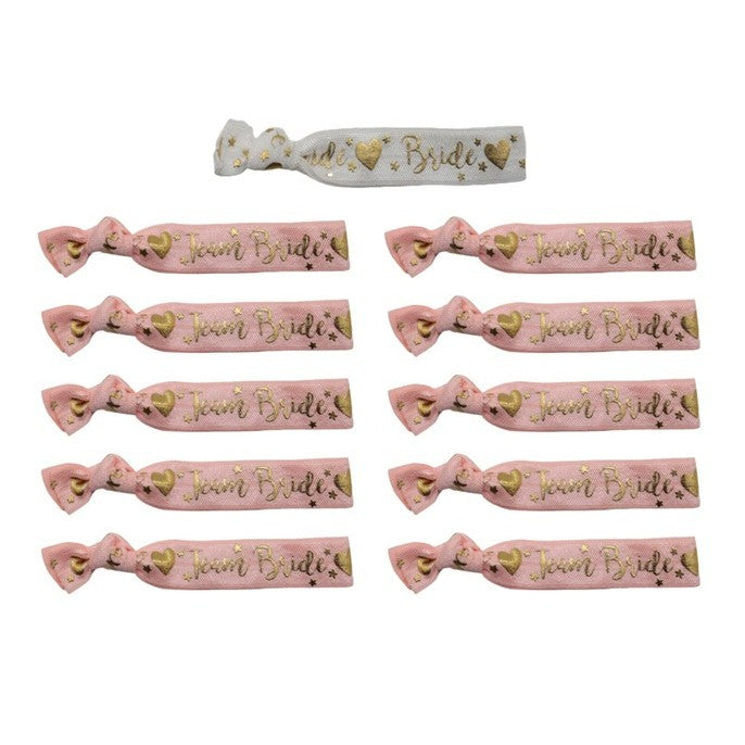 Set 11 Bratari, Flippy, pentru Petrecerea Burlacitelor, din Panza, Marime Universala, Alb/Roz