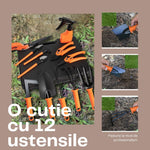 Set 12 accesorii pentru gradinarit Flippy, geanta depozitare inclusa, otel inoxidabil, 37 x 27 cm, portocaliu