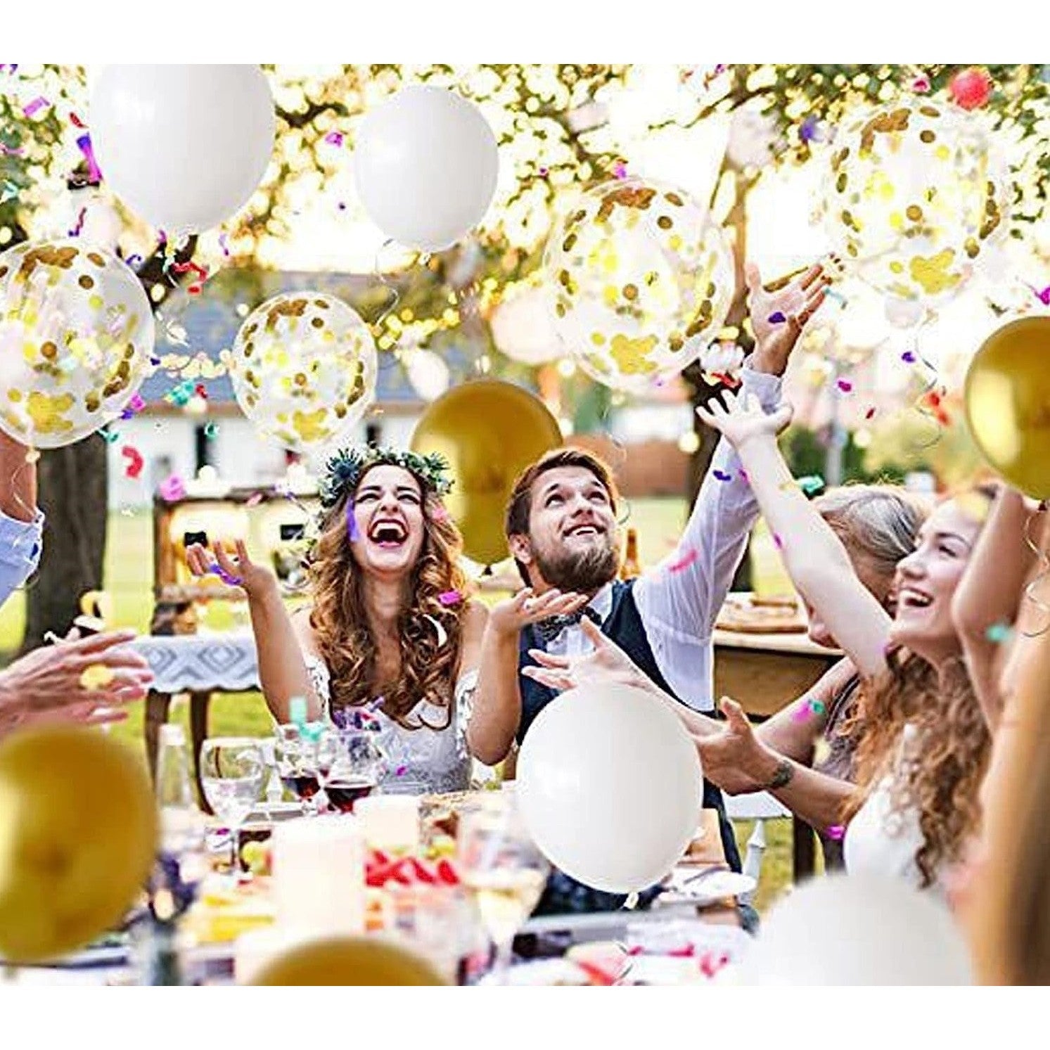 Set 12 Baloane din Folie Metalizata si din Latex, Flippy, Model Mr Mrs, Tema Nunta, Baloane Party cu Confetti, 45 cm,