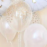 Set 12 Baloane din Folie Metalizata si din Latex, Flippy, Model Mr Mrs, Tema Nunta, Baloane Party cu Confetti, 45 cm,