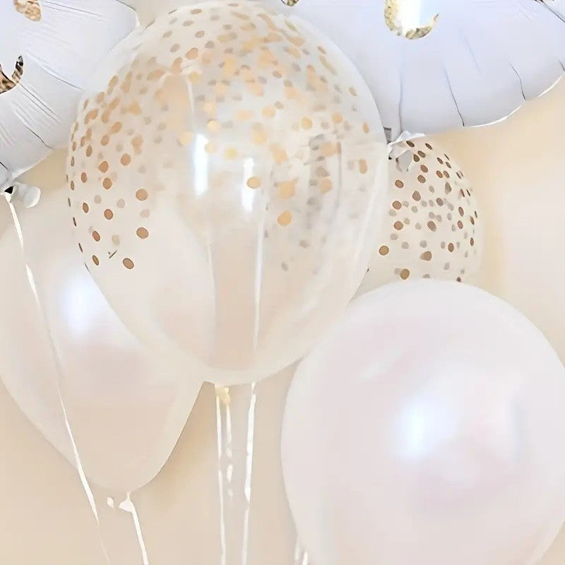 Set 12 Baloane din Folie Metalizata si din Latex, Flippy, Model Mr Mrs, Tema Nunta, Baloane Party cu Confetti, 45 cm,