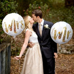 Set 12 Baloane din Folie Metalizata si din Latex, Flippy, Model Mr Mrs, Tema Nunta, Baloane Party cu Confetti, 45 cm,