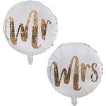 Set 12 Baloane din Folie Metalizata si din Latex, Flippy, Model Mr Mrs, Tema Nunta, Baloane Party cu Confetti, 45 cm,